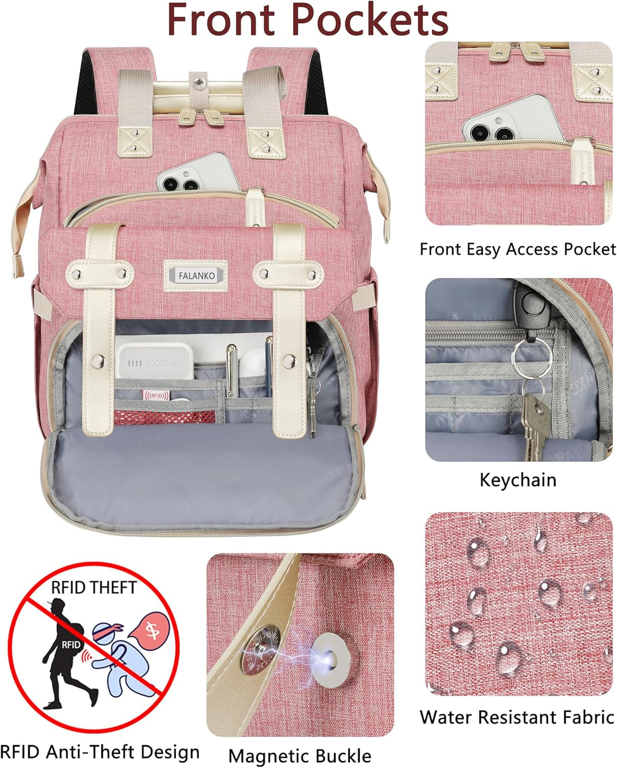 Backpack for Women,Rfid anti Theft Work Backpack for 15.6 Inch Laptop,Wide Open Large USB Charging Port Student Bookbag, Doctor Teacher Nurse College School Travel Shoulder Purse Bag