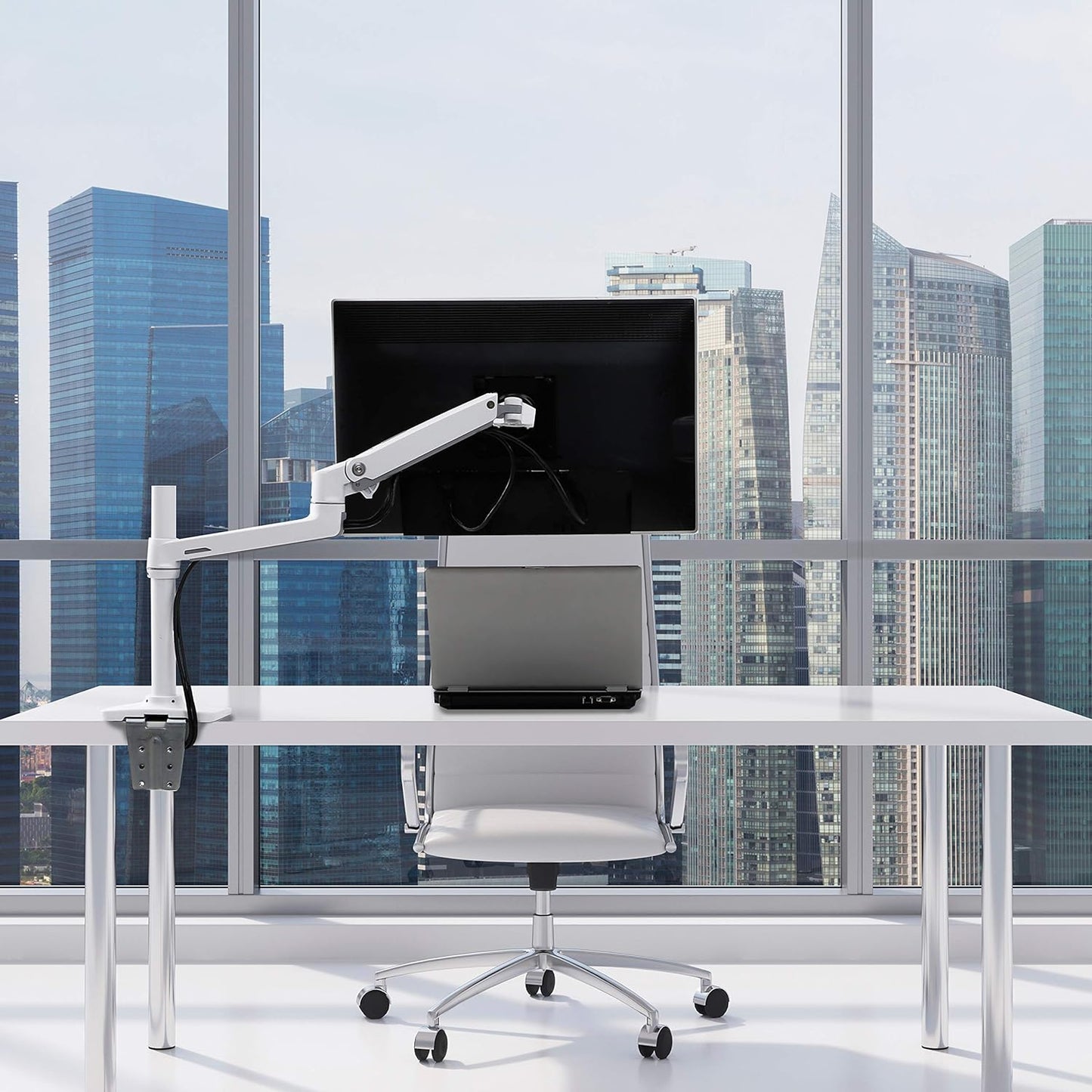 – LX Monitor Arm, Single Monitor Desk Mount – Fits Flat Curved Ultrawide Computer Monitors up to 34 Inches, 7 to 25 Lbs, VESA 75X75Mm or 100X100Mm – Tall Pole, White